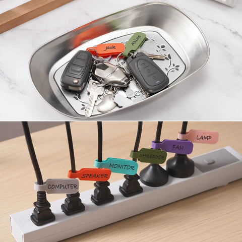 Large Size Cable Cord Labels For Wire Organization And Identification No Tape Or Twist Ties Needed Easy To Write On For Computer Cords Power Strips Charging Cables And More Durable Clear Adhesive on labeled cords and keys
