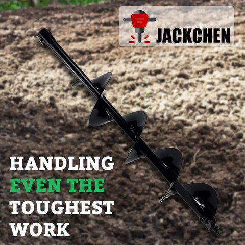 Heavy Duty 6 Inch By 31 Inch Earth Auger Bit For Post Holes And Planting, Fits Three Quarters Inch Shafts shown on soil