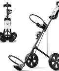Top Shelf Two Wheel Golf Pull Cart Lightweight Foldable Push Cart Built From Heavy Duty Steel With Quick Adjust Straps providing smooth glide wheels.