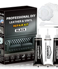 DIY Leather Repair Kit For Car Interiors And Furniture, Vinyl Repair Kit For Sofa Jacket Purse And More, Quick Drying Adhesive Fixes Scratches Tears Holes Peeling Cracks Restores Black Leather package contents.