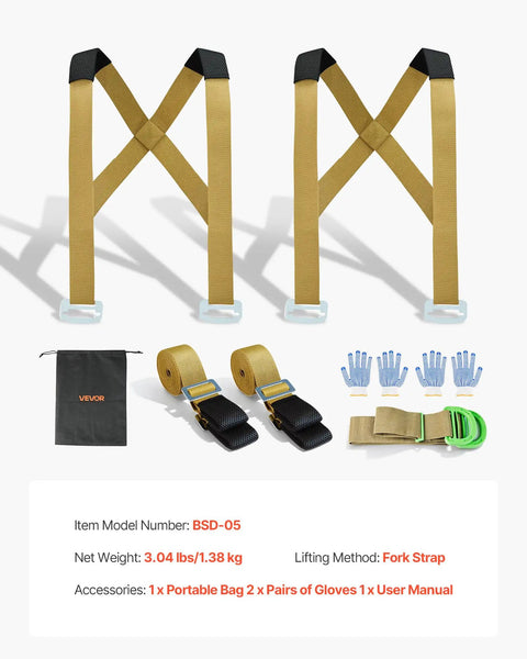 Heavy Duty Two Person Moving Straps With Adjustable Shoulder Harness And Beefy Steel Buckles For Hassle Free Hauling Of Furniture Mattresses And Appliances Without Wrecking Your Back, featuring gold straps and accessories.