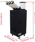 Super Sized 22500 BTU per Hour Portable Air Conditioner Built Heavy Duty For Mechanic Shops And Warehouses To Crush Summer Heat Smooth Without Breaking Sweat, featuring three output tubes and mobile design.