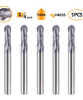 Ball-nose end mills set of 5, 1/4 in shank, TiAlN-coated, 2-1/2 in length