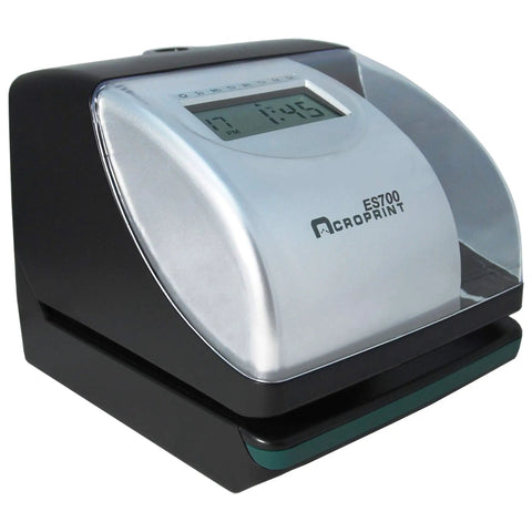 Real Deal Electronic Time Recorder With Battery Backup And Atomic Clock Sync, showing digital display and sleek design.