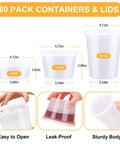 60 Count Deli Containers With Lids For Grab And Go Meals, 32 Oz 16 Oz 8 Oz Sets, 20 Each, Leak Proof BPA Free Plastic Storage, Airtight Stackable Takeout Containers For Freezer Microwave Dishwasher, showing sizes