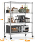 Adjustable 4 Tier Metal Wire Shelving Rolling Storage Rack With Heavy Duty Casters displaying kitchen appliances, 183cm tall, 90cm wide.