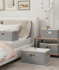 Foldable Canvas Storage Bins for Shelves, Large Fabric Closet Organizer With Three Handy Handles, Gray Cloth Storage Boxes