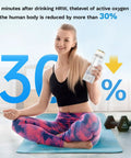 Woman holding Portable Hydrogen Water Bottle With 2300ppb Molecular Hydrogen And PEM SPE Technology, 15oz in gym setting
