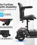Mobility scooter M2 in black with adjustable tiller, 8-inch solid tires, anti-tip wheels, LED headlight