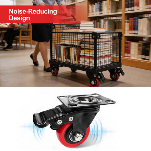 ZEGXUSW 1.5-in polyurethane caster wheels, set of 4 with braking swivel plates for carts and workbenches