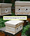 Wooden hive with 4-Pack Stainless Steel Bee Hive Entrance Discs, 4.92 Inch Diameter, Easy Install Entrance Reducers for Nuc Boxes