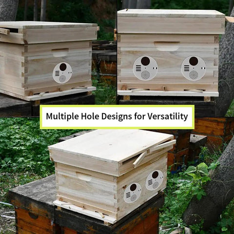 Wooden hive with 4-Pack Stainless Steel Bee Hive Entrance Discs, 4.92 Inch Diameter, Easy Install Entrance Reducers for Nuc Boxes