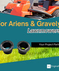 Beefy Heavy Duty Flanged Bushing Drop In Replacement For Ariens Gravely Zero Turn Lawn Mower Built Tough For Steering Linkage Deck Pivot Sleeve Bearing Direct OEM Fit 5500114 Two Pack Upgrade visible with clear background and lawnmower