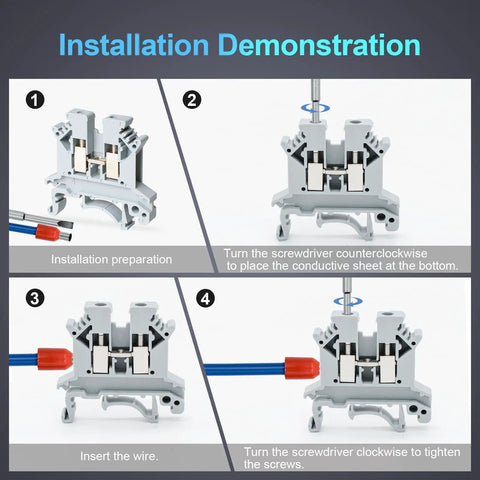 Installation steps for Rail Mounted Terminal Block Kit For Electrical Panels, Combined Rail Type Voltage Terminal Accessories In Gray