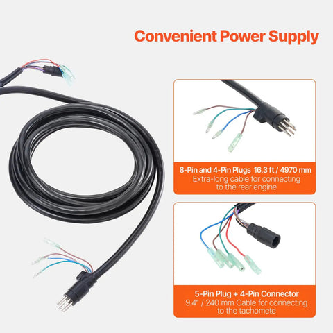 Side Mounted Outboard Remote Throttle Control Box With Power Trim Switch And Lanyard 16.3 Ft Harness 8 Plus 4 Pin Marine