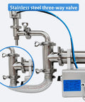 Automatic Single Head Liquid Filler Pneumatic Bottle Filling Machine Stainless Steel Anti Drip Valve close-up of three-way valve.