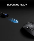Ultra Lightweight Wireless Gaming Mouse With Dope Minimalist Build And Tight Sensor Tracking For Rapid Flick Shots And Featherlight Control In Jet Black close-up with 8K polling technology.