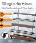 Badass Horizontal Storage Rack Built Tough From Weather Resistant Alloy Steel Rolling Smooth On Three Inch Casters With Two Fixed And Two Swiveling Wheels For Quick Garage Hauls, showcasing mobile conduit and pipe storage.