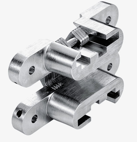 Close-up of 2 Pack Stainless Steel 304 Hidden Hinge With Silent Close, Invisible Mounting Folding Door Hinge For Wooden Doors, 13x45mm.