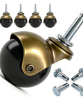 2 Inch Ball Caster Wheels Set Of 4 With Vintage Antique Brass Finish And Five Sixteenth Inch By One And A Half Inch Stem And Sleeve