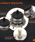 Close-up of Rear Wheel Bearing And Hub Assembly For Kia Sorento 2016 2017 2018 2019 2020 FWD 5 Lug Fits Rear Left And Right With ABS On Hub 5 Bolt Replaces WA512646, highlighting seal design and bolts.