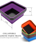 Collapsible Magnetic Parts Tray For DIYers Must Have 4.5 Inch Square Silicone Tool Tray With Dual Sided Magnetic Base Purple