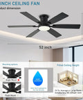 Low Profile 52 Inch Ceiling Fan With Light And Remote App Control, dimmable LED, modern black flush mount, indoor view