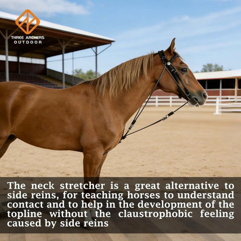 Horse wearing Elastic Horse Training Reins For Lunging And Groundwork Adjustable Neck Stretcher With No Mouth Pressure