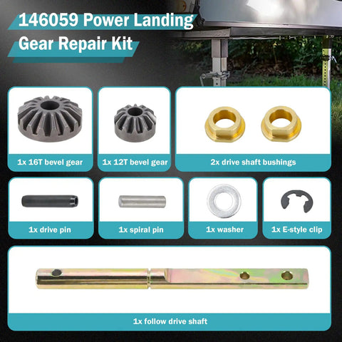 Power Landing Gear Repair Kit for 5th Wheel RV Lead Leg Replacement components with gears and bushings