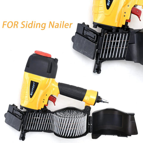 Siding nailer with coil of 3600 Count Siding Nails 15-Degree Coil 1-1/2 Inch.092 Wire Ring Shank Full Round Head Hot-Dipped Galvanized