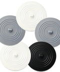 Six Inch Silicone Tub Stopper Five Pack Flat Suction Drain Plug That Locks Smooth As Silk For Bathtub Or Kitchen Sink Foul Odor Blocked Heavy Duty Rinse Ready Cover White Grey Black