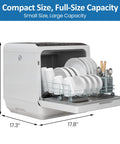 Compact Countertop Dishwasher With Six Cycles And Energy Star Rating Fits Full Plates Easily For Small Homes Or Road Trips A Solid Little Machine That Scrubs Greasy Pots Clean And Makes Cleanup No Sweat Today; showing open unit with plates and utensils.
