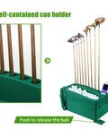 Automatic Golf Tee Machine With Ball Dispenser For Indoor Simulators And Outdoor Ranges showing golf clubs and balls in device