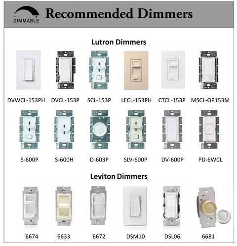 Various Lutron and Leviton dimmers compatible with Dimmable LED Edison Globe Light Bulbs 2700K Warm White, 5W, G25 Milky Glass Filament Bulbs