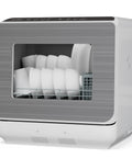 Top Tier Portable Countertop Dishwasher For Apartments And Dorms Featuring Plug And Play Setup Quick Wash Cycles Sleek Footprint And A Slick Build That Makes Scrubbing Dishes Complete Chill with plates inside