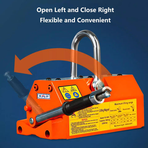 Boss Level Neodymium Magnetic Lifter With Anti Collision Release Lever showing flexible hook and chrome handle for 3300 lbs lifting.