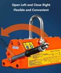 Industrial Magnetic Lifter With Bulletproof Grip And No Sweat Quick Release Lever For Shop Cranes showing flexible operation and safety features.