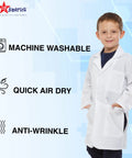Child wearing Kids Doctor Lab Coat Costume For Unisex Dress Up Play With Realistic Three Quarter Length Coat Long Sleeves