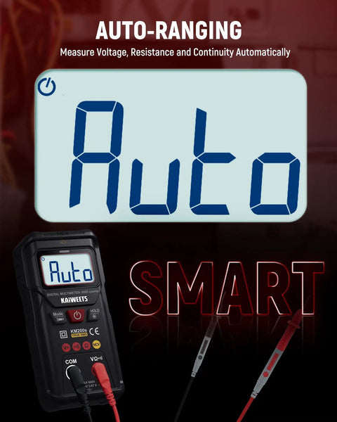 Smart Auto Ranging Digital Multimeter True RMS 4000 Counts With Non Contact Voltage Detector NCV display showing 'Auto' mode.
