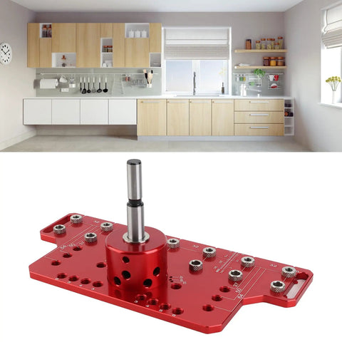 Top Tier 2 In 1 Shelf Pin And Cabinet Hinge Jig Kit Crafted From Solid Aluminum With Four Hardened Steel Drill Bits for precise hole placement.