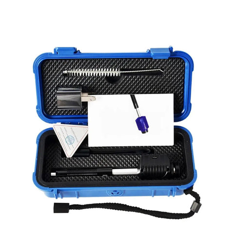 No Sweat Heavy Duty Digital Metal Hardness Tester Portable Leeb Scale Instrument With Cable Free Build and Bright Oled Panel inside blue carrying case.
