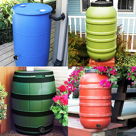 4 Pack Rain Barrel Bulkhead Fittings Kit With Plugs And Hole Saw Tool Easy Install 1 Inch ID PVC Spigot Connectors for rain barrels.