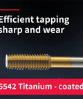 10-24 Extrusion Tap HSS Titanium Coated Fluteless Tap For Repairing Fabricated Threads And Forming New Threads On Steel Aluminum And Other Metals Pro Grade Drill Tool, showing titanium coating and threads.
