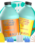 Fast Cure 1 Gallon Epoxy Resin Kit with Quick Dry Formula, including resin, hardener, and tools for DIY projects and crafts.