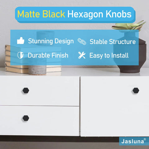 Drawer with 25 Pack Dope Matte Black Hexagon Cabinet Knobs For Dresser Drawers And Kitchen Cabinets One And A Quarter Inch Diameter Zinc Construction Rust Resistant Hardware For Bathroom Closet Remodel Easy Upgrades shown