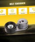 Accessory Drive Belt Tensioner Pulley Assembly for Nissan Frontier 05-19, Pathfinder 05-12, Xterra 05-15, NV1500 12-21 OE Quality Construction Beefy Durability Smooth Fit Rattle Free Operation Easy Install Premium Replacement Part. belt tensioner pulley assembly with metal housing and black pulley