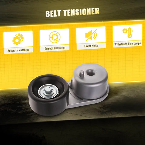 Accessory Drive Belt Tensioner Pulley Assembly for Nissan Frontier 05-19, Pathfinder 05-12, Xterra 05-15, NV1500 12-21 OE Quality Construction Beefy Durability Smooth Fit Rattle Free Operation Easy Install Premium Replacement Part. belt tensioner pulley assembly with metal housing and black pulley