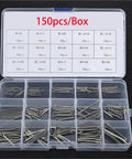 Split Cotter Pins Stainless Steel Grade 304 Assortment Pack With Hard Case Box 150 300 560 680 Pieces For Auto Repair Machinery And DIY Projects Quick Secure Fixation And Easy Install, 150pcs box