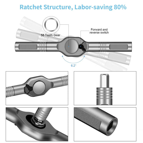 Ratcheting handle details of 42 In 1 Magnetic Screwdriver Set With Ratcheting Handle And Storage Case, showing gear mechanism.