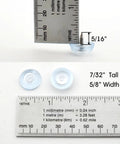 Clear Rubber Feet For Cutting Boards Lock Down Tight Non Slip Bumpers With Stainless Screws 7/32" tall and 5/8" wide shown with ruler.